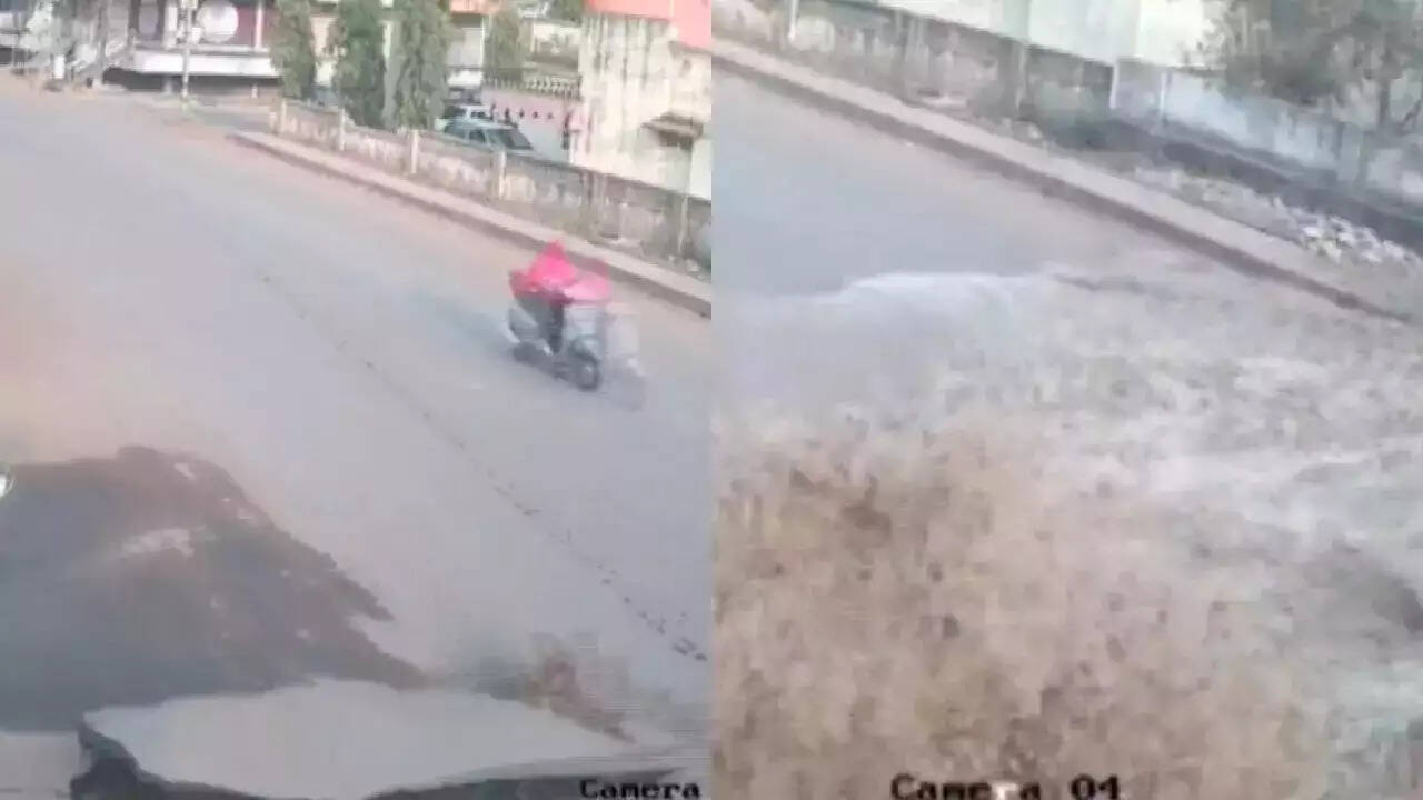 பதற வைக்கும் வீடியோ!! திடீரென சாலையில் வெடிப்பு!! இளம்பெண் படுகாயம்!!