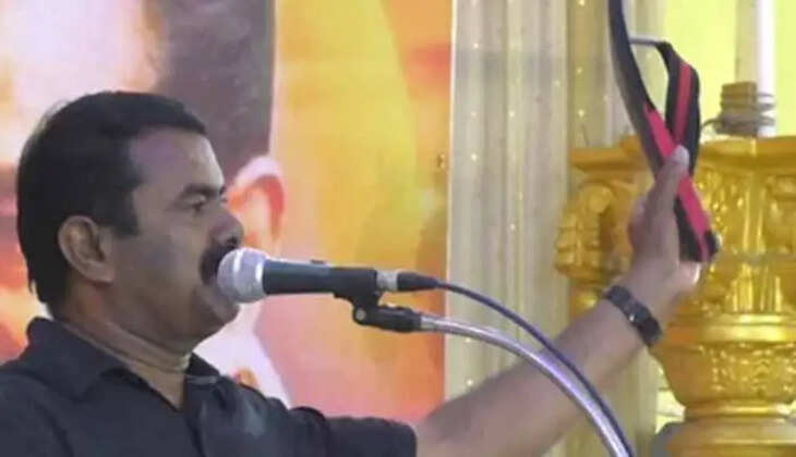 திமுக தான் சங்கி: மேடையில் செருப்பை கழற்றி விமர்சித்த சீமான்!!