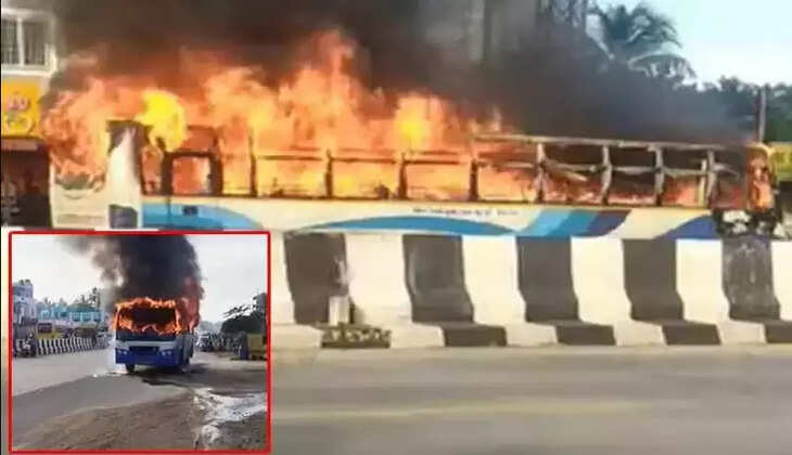 தீப்பிடித்த பேருந்து