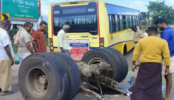 அரசு பேருந்தின் அச்சு முறிந்து சாலையில் ஓடிய சக்கரங்கள்... 3 மாணவர்கள் படுகாயம்!!
