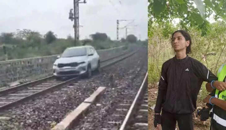 தண்டவாளம் இளம்பெண் தண்டவாளத்தில் கார்