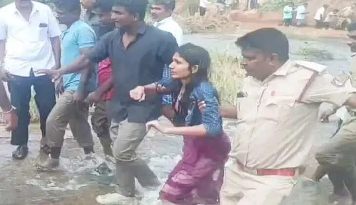 ஏரியில் இளம்பெண்