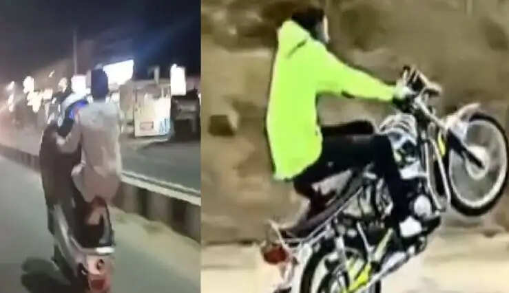 ஓசூரில் பைக் வீலிங்