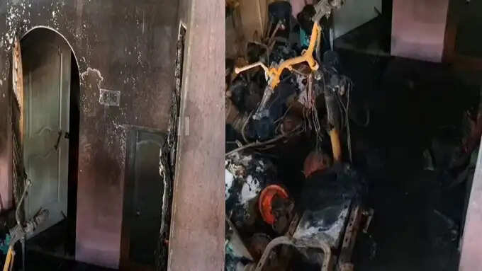 எலக்ட்ரிக் பைக் தீப்பிடித்து 9 மாத குழந்தை உட்பட 3 பேர் படுகாயம்!