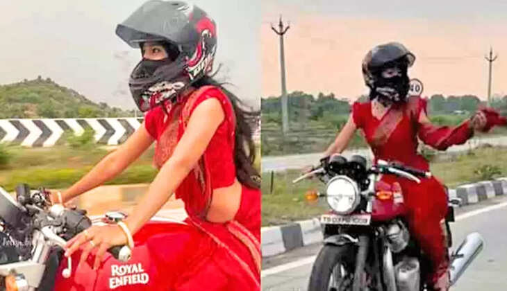 பைக் ஓட்டும் இளம்பெண்