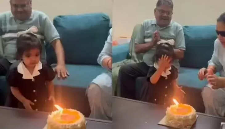 பிறந்தநாள் கேக்கை  தொட்டு கும்பிட்ட சிறுமி