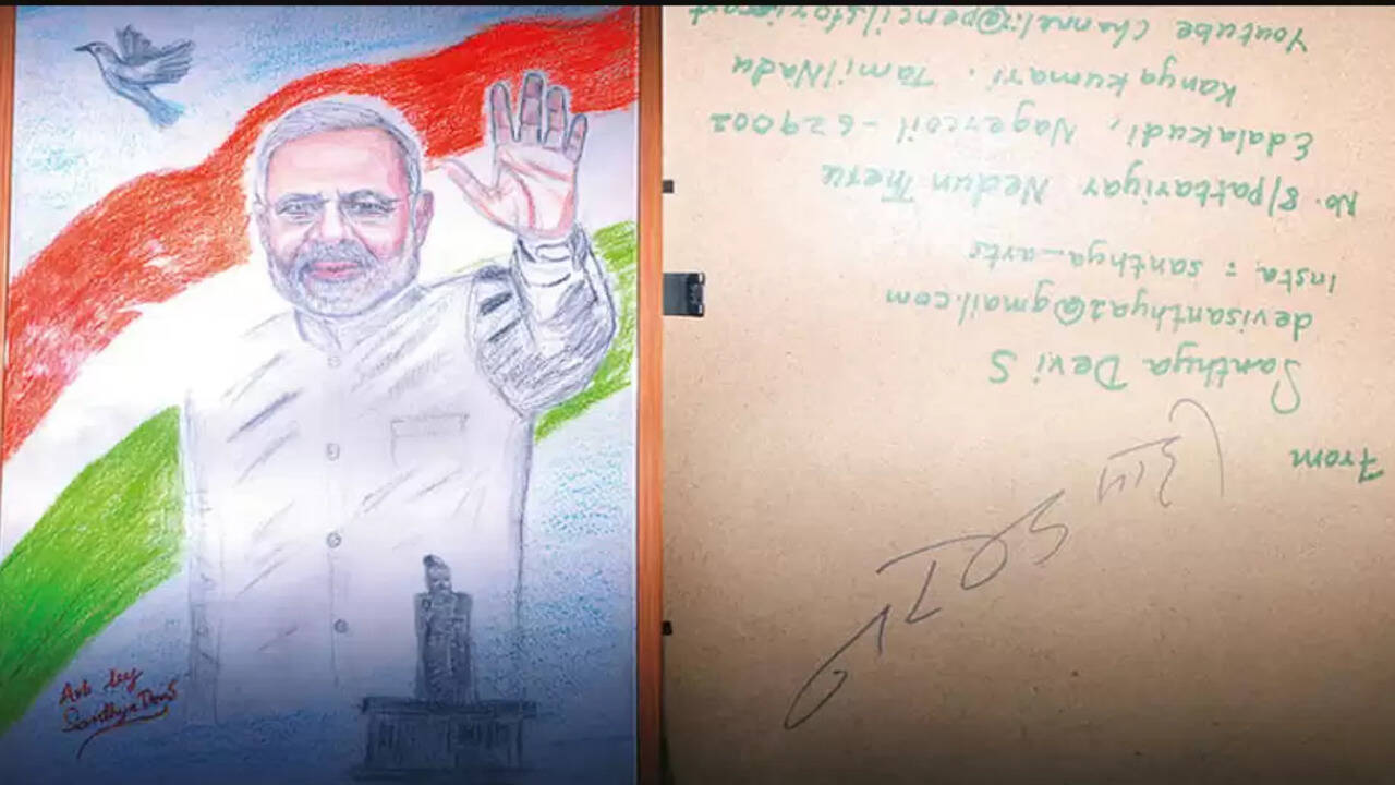 நாகர்கோவிலில் நெகிழ்ச்சி... பெண் ஓவியர் வரைந்த ஓவியத்தில் பிரதமர் மோடி கையெழுத்து!