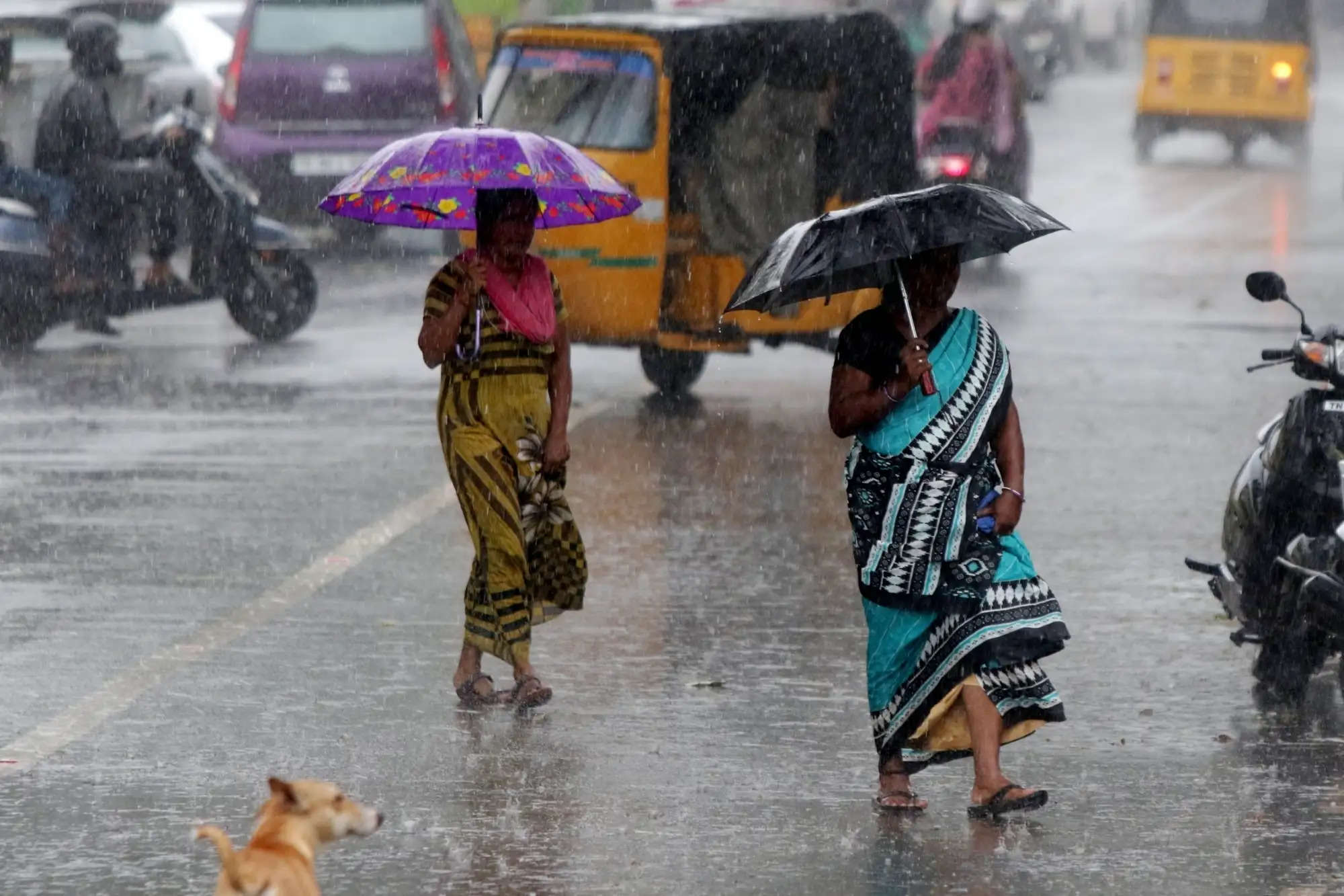 Two Women walked in rain with umbrella