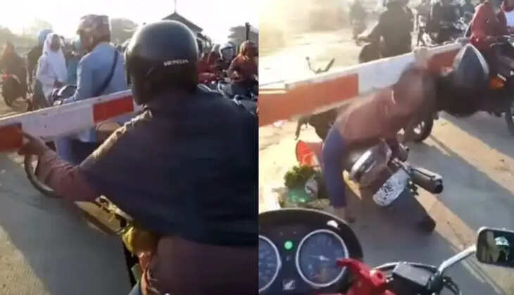 பதைபதைக்கும் வீடியோ... பெண்ணின் தலையில் விழுந்த ரயில்வே கேட்!