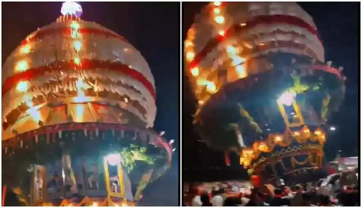 பதைபதைக்கும் வீடியோ... அலறி அடித்து ஓட்டம் பிடித்த பக்தர்கள்… சரிந்து விழுந்த தேர்! 