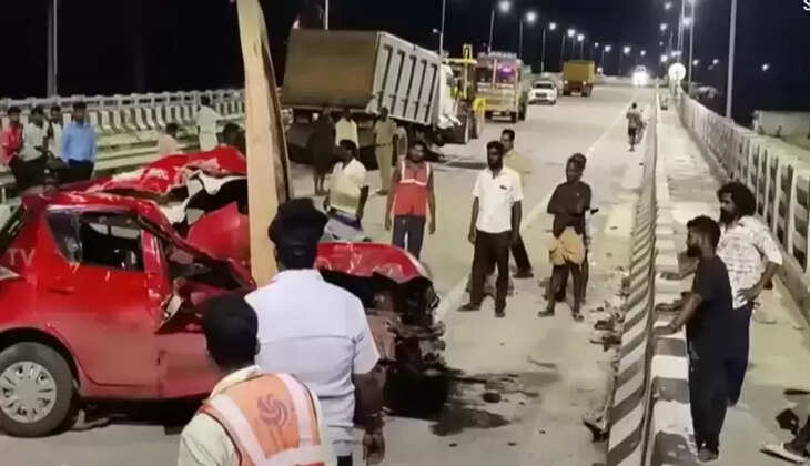 திருமண நாளில் சோகம்... லாரி மீது கார் மோதி ஒருவர் பலி, 3 பெண்கள் உட்பட 11 பேர் படுகாயம்!&nbsp;