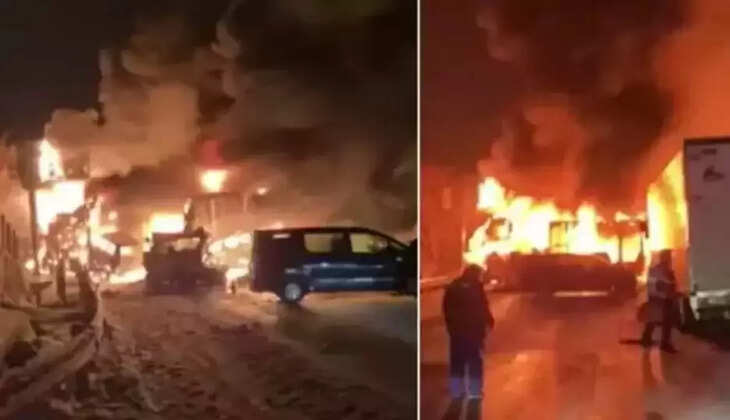 ஜப்பானின் தீ விபத்து வாகனங்கள் மோதி