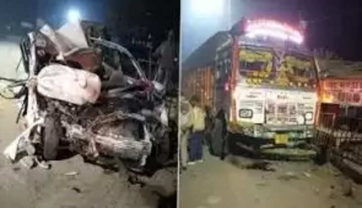 கார் மீது லாரி மோதி கோர விபத்து