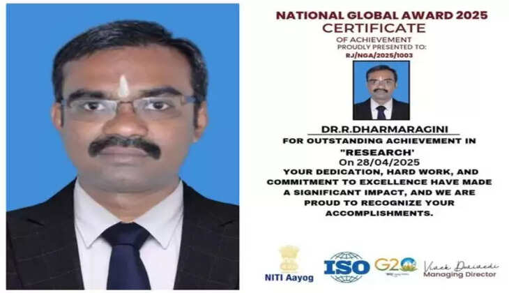 &nbsp; கன்னியாகுமரி கல்லூரி பேராசிரியருக்கு தேசிய உலகளாவிய விருது!