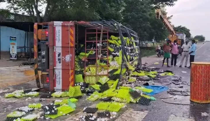 உளுந்தூர்பேட்டை அருகே லாரி கவிழ்ந்து விபத்து!