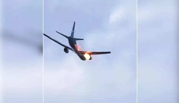 நடுவானில் தீப்பிடித்து எரிந்த விமானம்