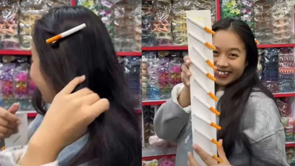 . சிகரெட்டை எடுத்து தலையில் மாட்டிய இளம் பெண்