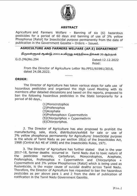 பூச்சிக்கொல்லி மருந்துகளுக்கு தடை