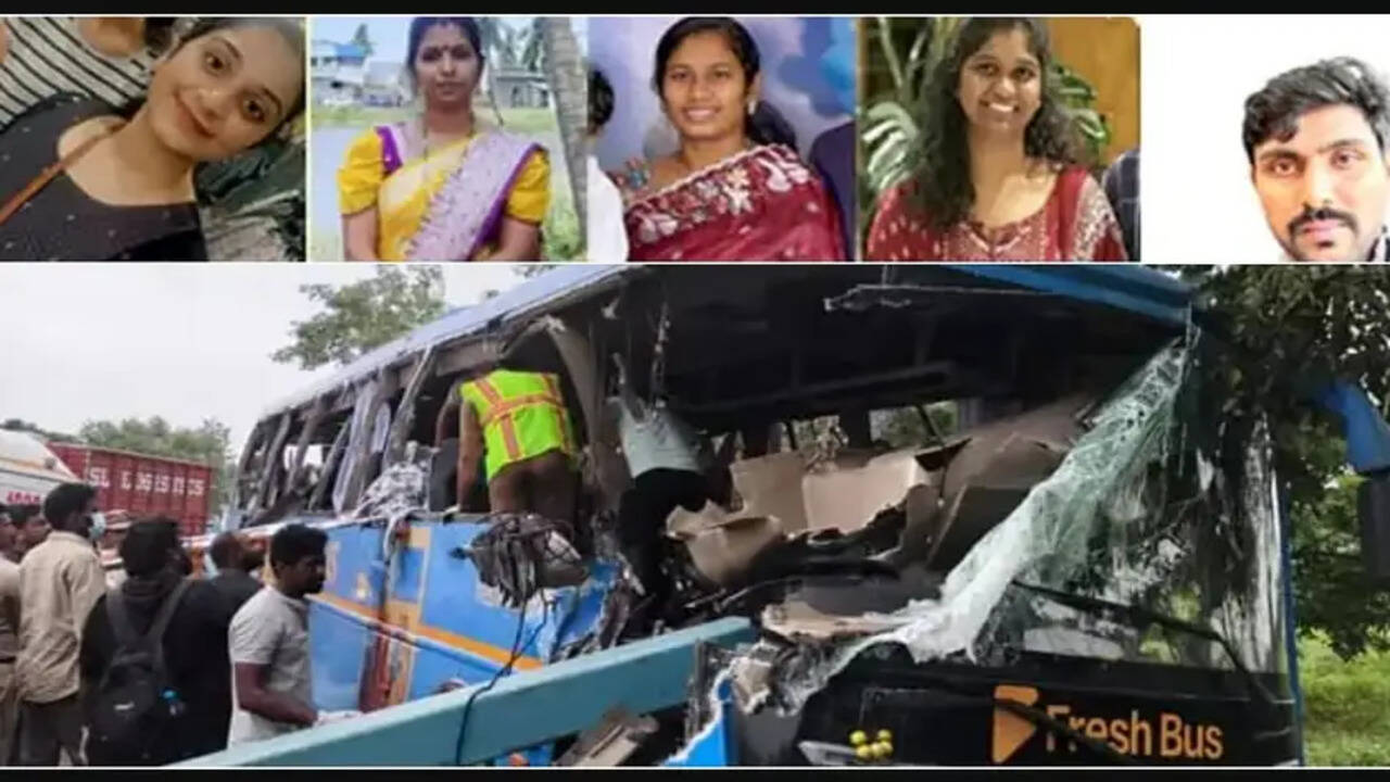 லாரி மீது சொகுசுப் பேருந்து மோதிய விபத்தில் 6 பேர் பலி!