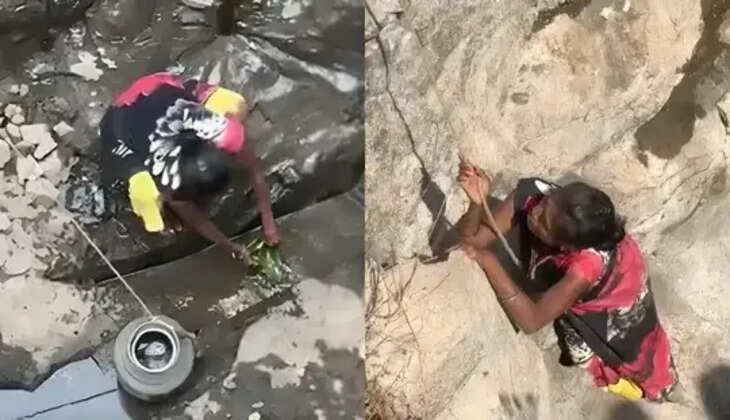 70 அடி ஆழக் கிணற்றில் இறங்கி நீரை பிடிக்கும் மக்கள்