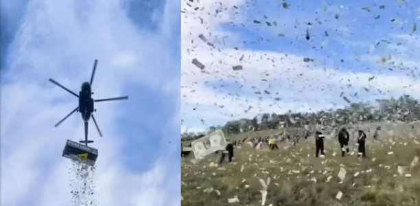 10 லட்சம் அமெரிக்க டாலர்களை ஹெலிகாப்டரில் பறந்தபடியே அள்ளிவீசிய பிரபல நடிகர்... வைரலாகும் வீடியோ!