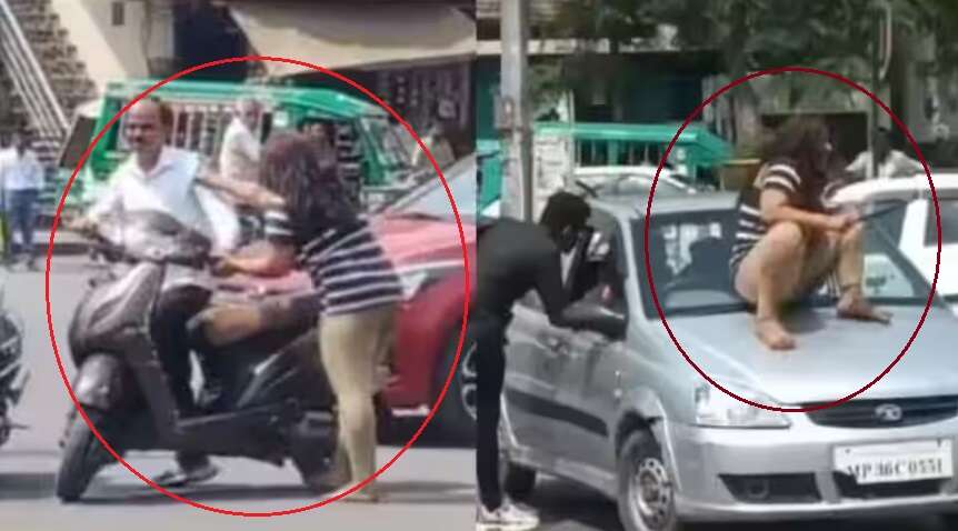 ஷாக்கிங் வீடியோ.. கொளுத்தும் வெயிலில் நடுரோட்டில் இளம்பெண் அட்டகாசம் !!