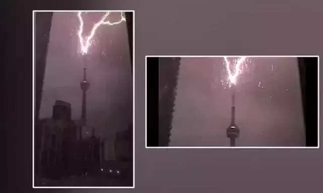 வைரல் வீடியோ!! உலகின் உயரமான கோபுரத்தை தாக்கிய மின்னல்!!