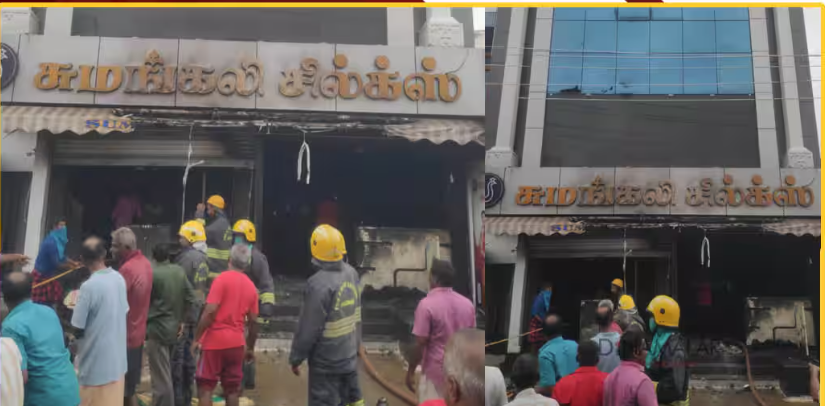 பிரபல துணிக்கடையில் பயங்கர தீ விபத்து... லட்சக்கணக்கான மதிப்புள்ள துணிகள் எரிந்து நாசம்!