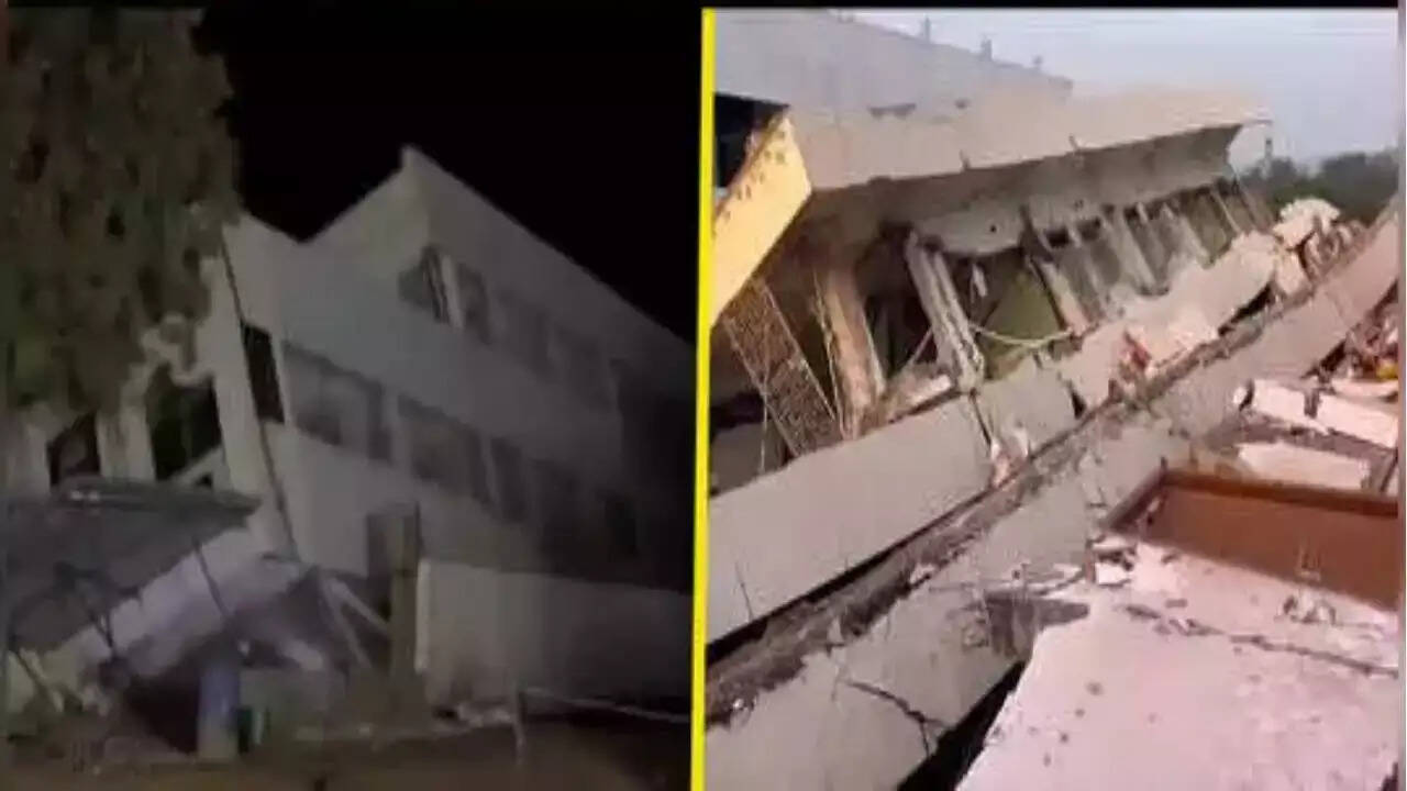 பகீர் வீடியோ... சீட்டுக்கட்டாய் சரிந்து விழுந்த 3 மாடி கட்டிடம்... அலறிய மக்கள்!