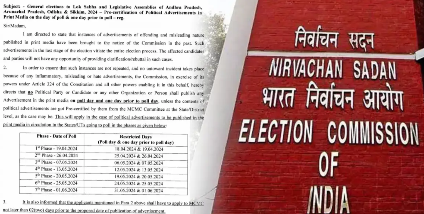 இந்தத் தேதிகளில் விளம்பரங்களுக்கு தடை... தேர்தல் ஆணையம் திடீர் உத்தரவு!
