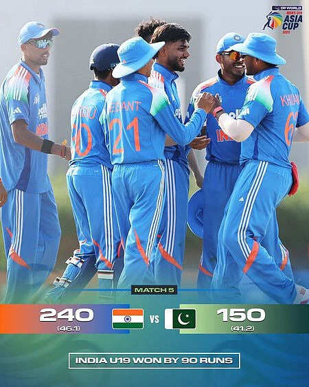 இந்தியா பாகிஸ்தானை 90 ரன்கள் வித்தியாசத்தில் வீழ்த்தி அபார வெற்றி!