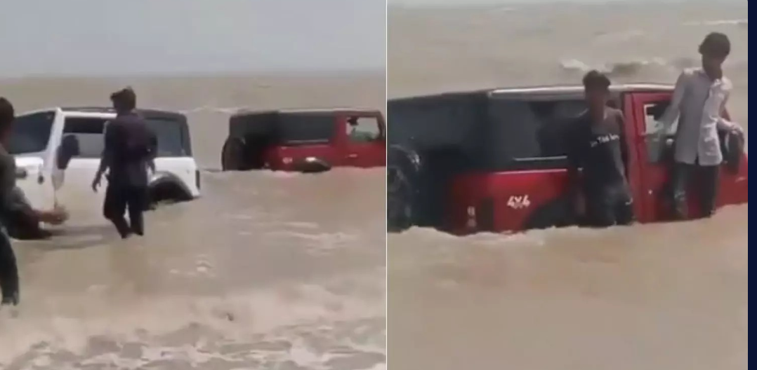 ரீல்ஸ் மோகத்தில் கடலில் பாய்ந்த ஜீப்....வைரல் வீடியோ!