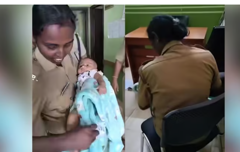 நெகிழ்ச்சி... வடமாநிலத் தொழிலாளியின் குழந்தைக்கு பாலூட்டிய பெண்காவலர்... !!