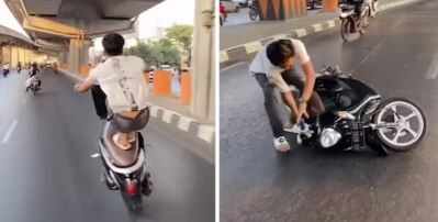 ஆபத்தில் முடிந்த பைக் ஸ்டண்ட்.. பறந்து விழும் இளைஞர்.. வைரலான வீடியோவால் அதிர்ச்சி..!!