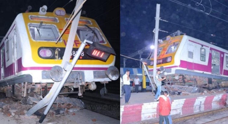 பகீர்... ப்ளாட்பார்மில் ஏறி நின்ற மின்சார ரயில் ... பயணிகள் அலறி அடித்து ஓட்டம்!!