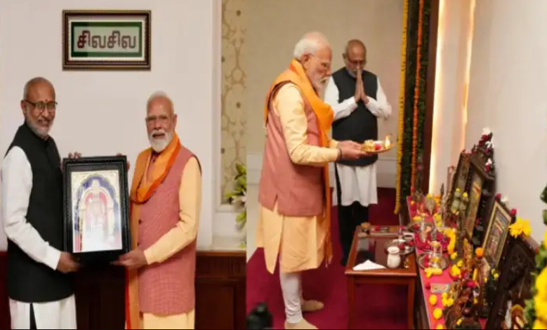 துணை ஜனாதிபதி டெல்லி இல்லத்தில் தமிழ் புத்தாண்டு கொண்டாட்டம்.. பிரதமர் மோடிக்கு முருகர் படம் பரிசளிப்பு!