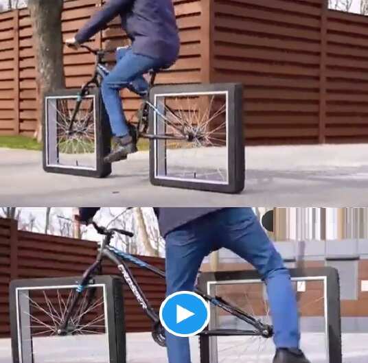 வைரல் வீடியோ!! சதுர வடிவில் சைக்கிள் சக்கரம்?!