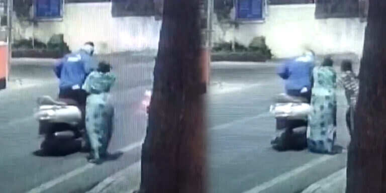 வைரல் வீடியோ!! செயின் பறிக்க வந்த மர்ம நபரை அடித்து விரட்டிய 10 வயது சிறுமி!!