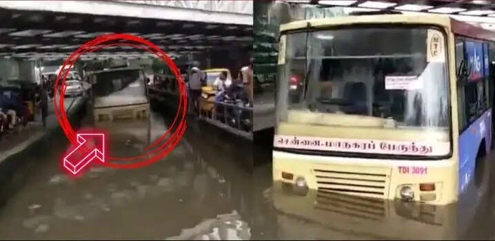 இரவோடு இரவாக கொட்டி தீர்த்த கனமழை.. சுரங்கப்பாதையில் சிக்கிய பேருந்தால் பரபரப்பு..!!