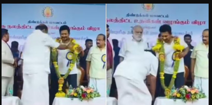 காலில் விழுவது தான் திராவிட அரசியலா? 50 வயதான எம்.எல்.ஏ. துணை முதல்வரிடம் ஆசிர்வாதம்!