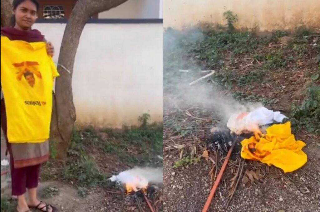 வைரலாகும் வீடியோ... விஜய் படத்தை தீயிட்டுக் கொளுத்திய திமுக வைஷ்ணவி... நடவடிக்கை எடுக்குமா காவல்துறை?!