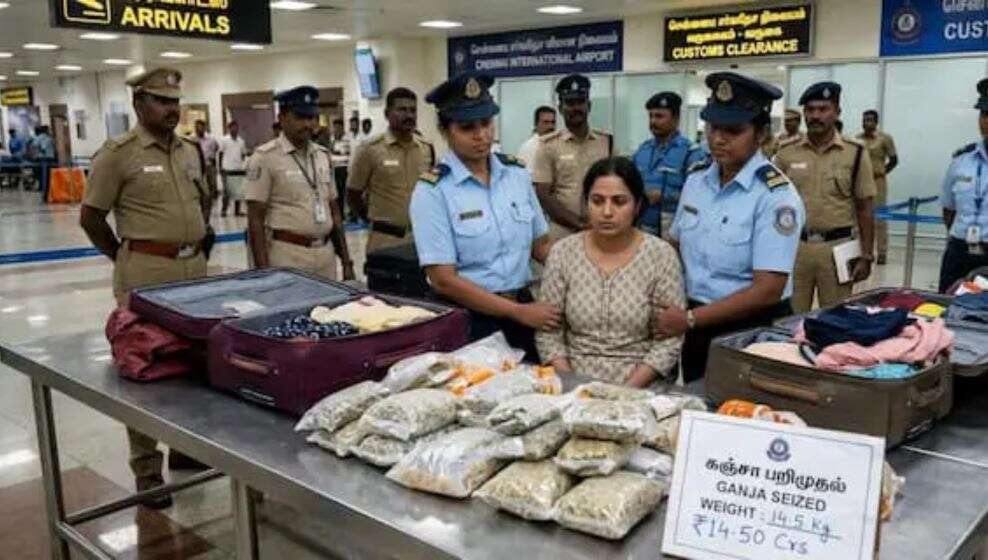 ₹14.50 கோடி மதிப்பிலான கஞ்சா பறிமுதல்... சென்னை விமான நிலையத்தில் இளம்பெண் கைது!