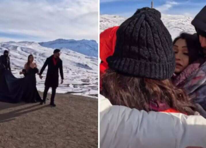 இதெல்லாம் தேவையா... -22 டிகிரி உறைய வைக்கும் பனியில் ப்ரீ வெட்டிங் போட்டோஷூட் வீடியோ!