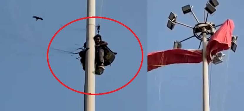 பெரும் பரபரப்பு.. பாராகிளைடிங் செய்து 50 அடி உயர மின்கம்பத்தில் சிக்கிய பவித்ரா- பகீர் வீடியோ!