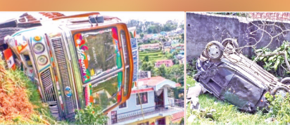 பரபரப்பு... கார் மீது மோதி 30 அடி உயரத்தில் அந்தரத்தில் தொங்கிய லாரி!