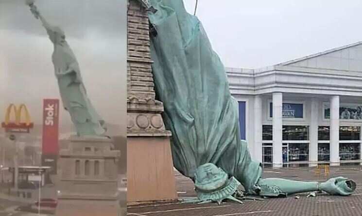 வீடியோ: பிரேசிலில் அசுர புயல் காற்றில் 114 அடி உயர சுதந்திர தேவி சிலை உடைந்து விழுந்தது!