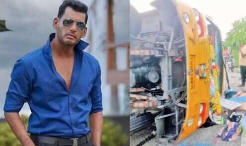 பெரும் பரபரப்பு... விபத்தில் சிக்கிய விஷால் படக்குழுவினர்... 4 பேர் படுகாயம்!