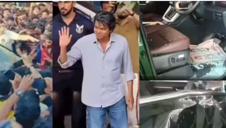 அதிர்ச்சி வீடியோ... சல்லி சல்லியா நொறுக்கிட்டாங்களே... ரோடு ஷோவால் நசுங்கிய தளபதி கார்!