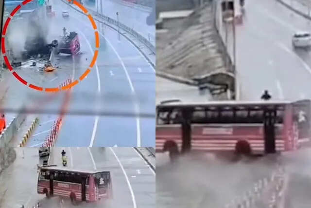 அதிர்ச்சி வீடியோ... சாலைத் தடுப்பில் மோதி 2 துண்டாக உடைந்த பேருந்து – ஒருவர் பலி, 20 பேர் படுகாயம்!