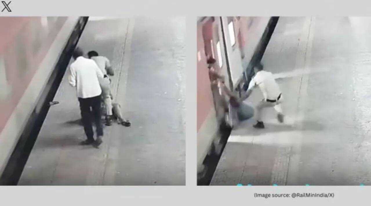 உறைய வைக்கும் வீடியோ... ஓடும் ரயிலில் இருந்து விழுந்த பெண்!